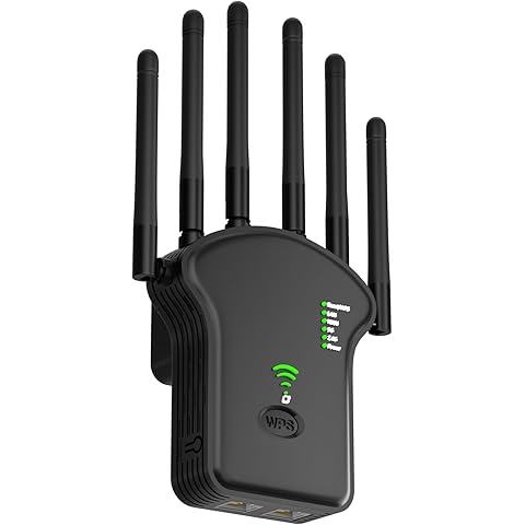 Newnik WiFi Extender Signal Booster for Home, Dual Band 5GHz/2.4GHz Wireless Signal Booster & Repeater Up to 1200Mbps Speed, Cover up to 10764 sq. ft, 1 Pack, Black