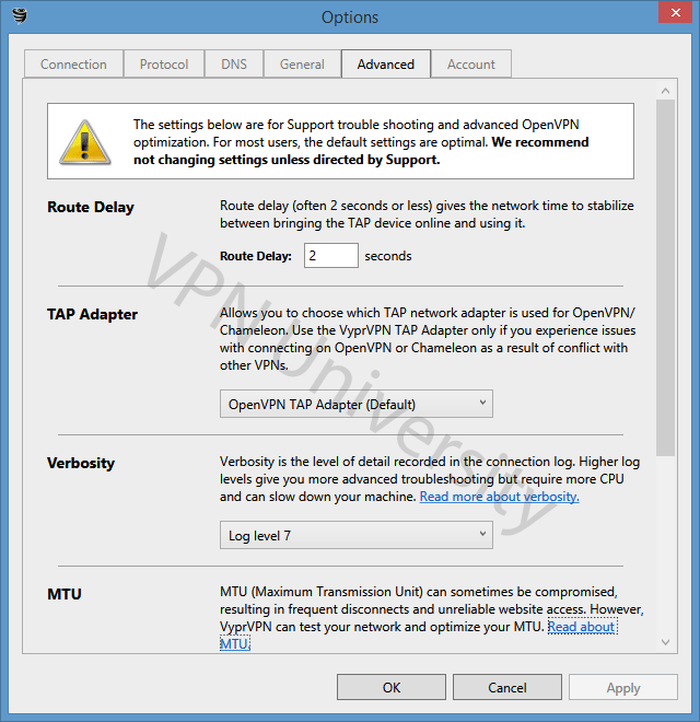 VyprVPN advanced connection options