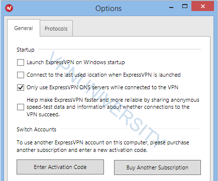 ExpressVPN general settings screen