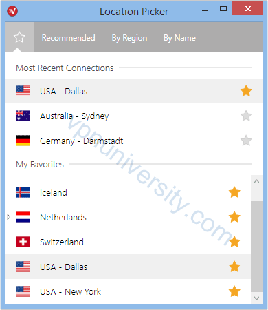 Favorite servers tool (ExpressVPN Software)