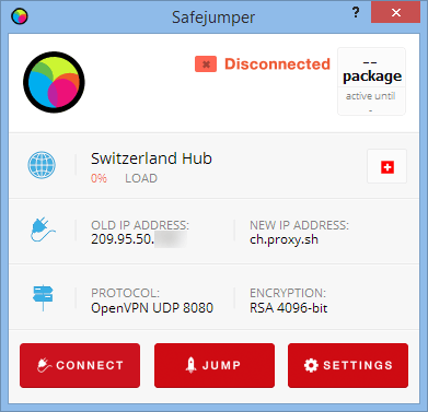Proxy.sh main software view