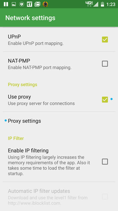 tTorrent Network Settings/Proxy Settings