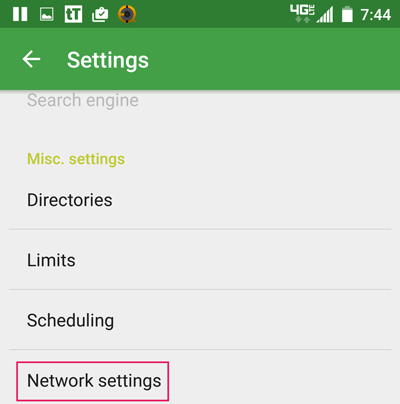 tTorrent Settings Menu