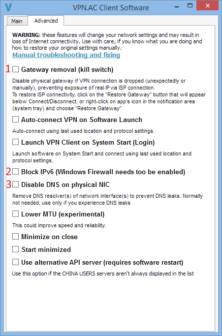 Advanced software settings