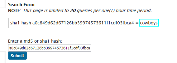 Hash reverse password lookup