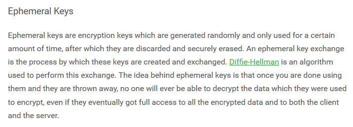 PIA ephemeral keys and PFS