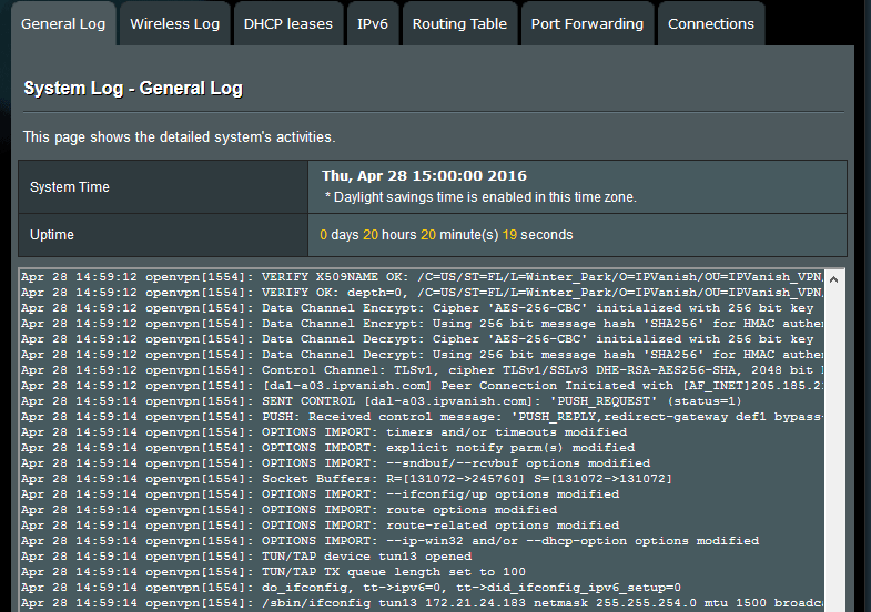 Router VPN logs