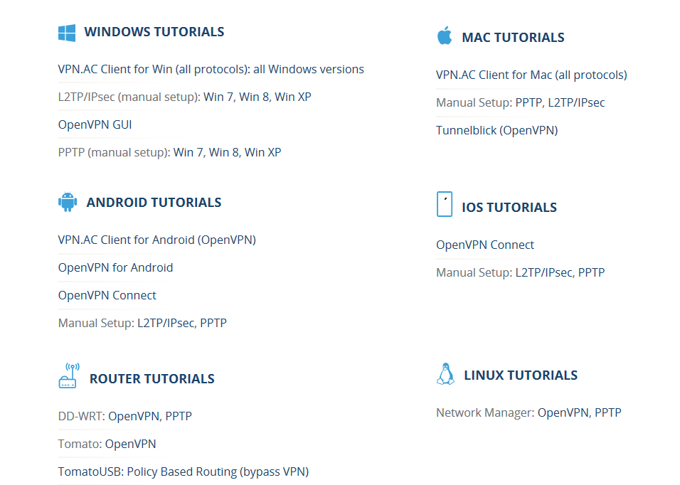 VPN.ac tutorials