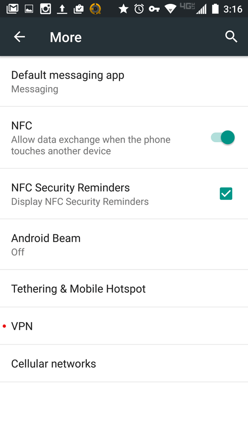 Android VPN settings
