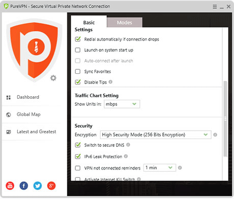 PureVPN Security settings