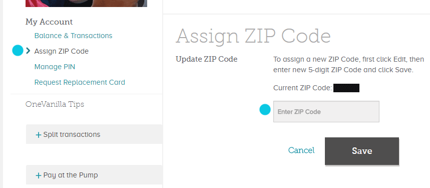 Add a zip code to OneVanilla card