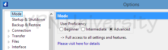 Vuze user mode settings menu (advanced)