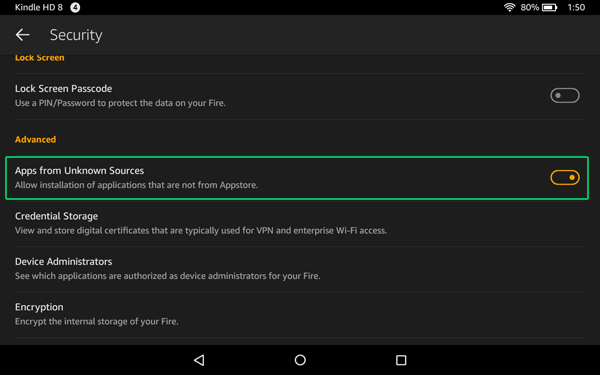 Turn on installation of apps from unknown sources