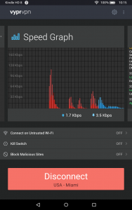 VyprVPN connected on Kindle Fire