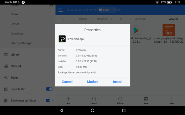 Install the apk using ES File Explorer