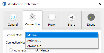 Windscribe Firewall settings
