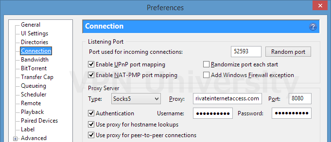 Proxy settings for PIA (Bittorrent)
