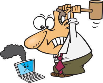 Cartoon man smashing computer