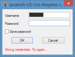 Wrong credentials error