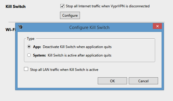 VyprVPN kill switch options