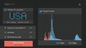 VyprVPN FireTV app connected to VPN (Chicago)