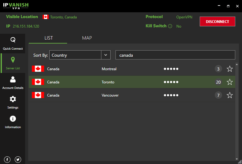 IPVanish VPN blocks throttling after connecting to server.