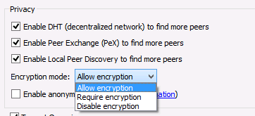 Allow encryption in QBittorrent

