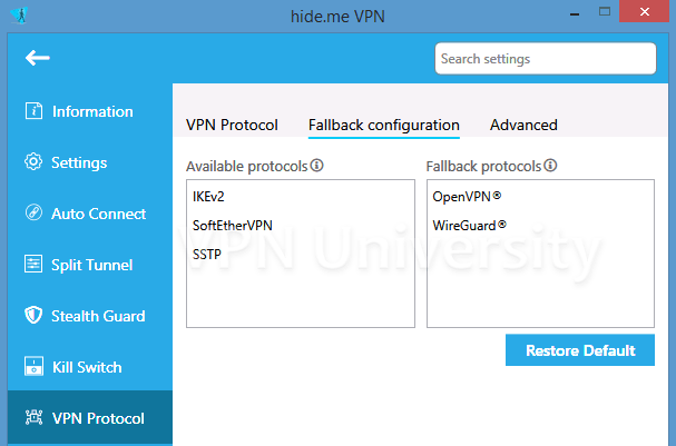 Choose fallback protocols