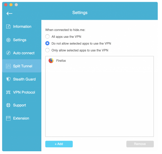 Hideme's Mac software (Split-Tunnel)