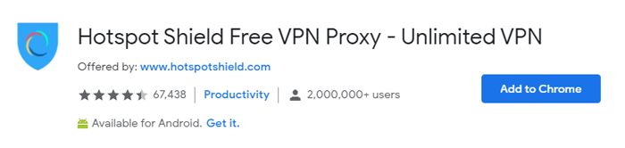 Hotspotshield VPN browser extension for Chrome