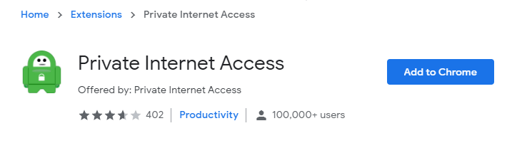 Private Internet Access VPN extension for Chrome Browser