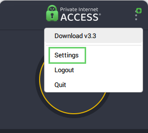 How to open Private Internet Access settings menu (windows client)