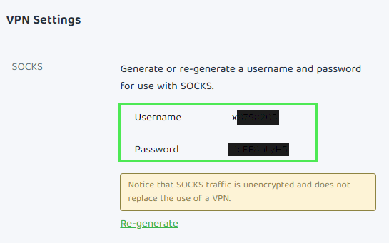 How to find username/password for Private Internet Access SOCKS proxy