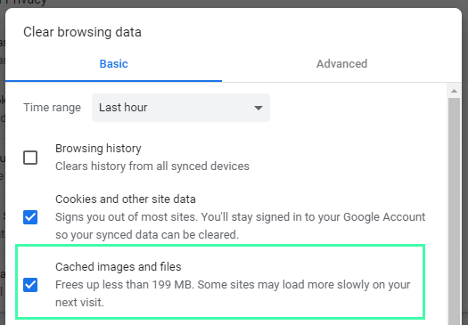 Clear the browser cache