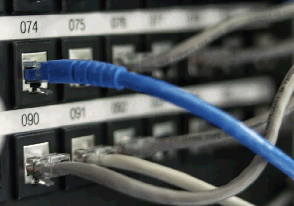 Network cables plugged into a router