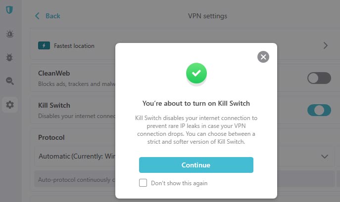 Activating the Surfshark Kill Switch feature