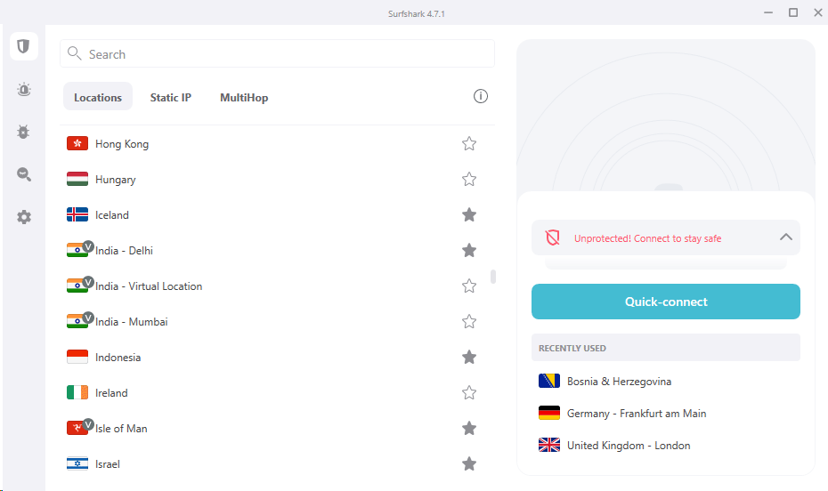 Choosing a server location in surfshark desktop app
