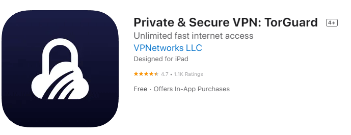 Torguard listing in iOS app store (4.7 rating)